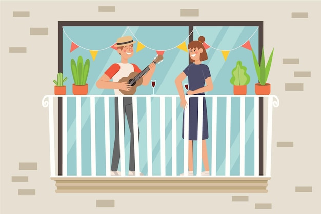 Free Vector staycation at home balcony concept