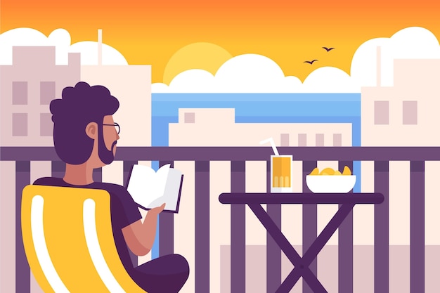 Free Vector staycation at home balcony