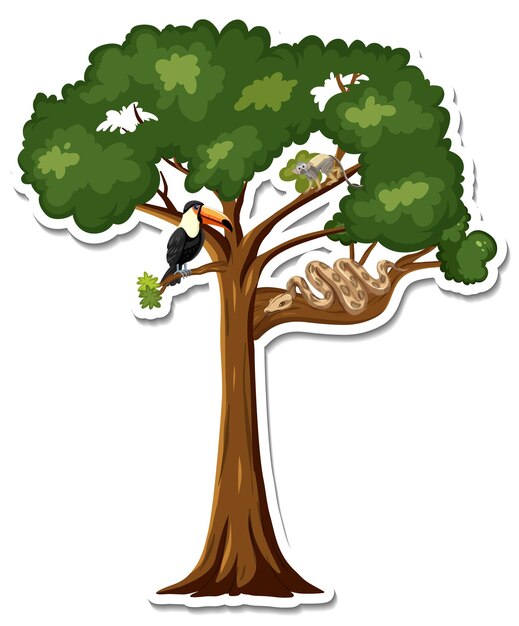 A sticker of animals on a tree