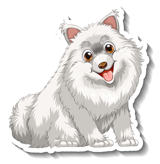 Free Vector sticker design with white pomeranian dog isolated