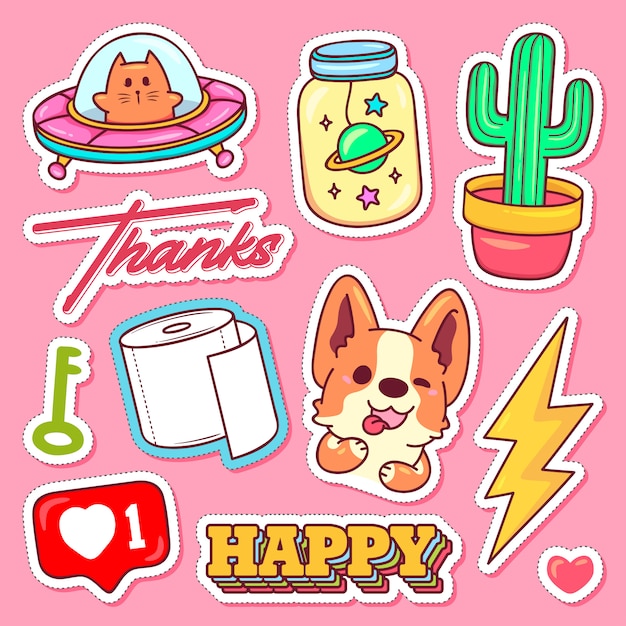 Free Vector sticker icons hand drawn doodle  