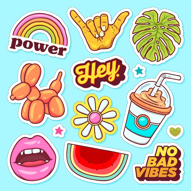 Free vector sticker icons hand drawn doodle