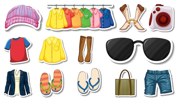 Free vector sticker set of clothes and accessories