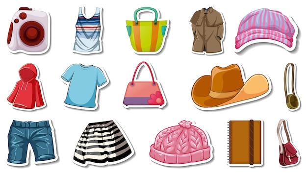 Free vector sticker set of clothes and accessories