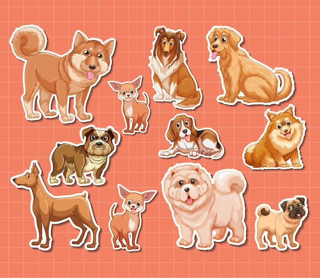 Free Vector sticker set of different dogs cartoon