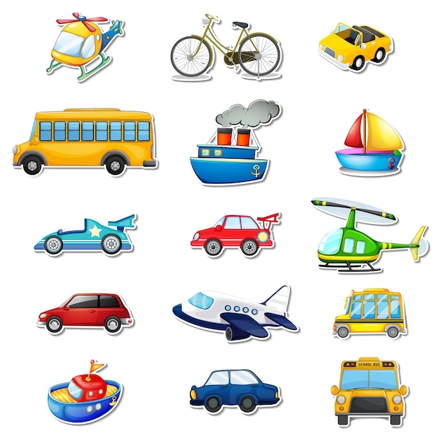 Free Vector sticker set of different vehicles