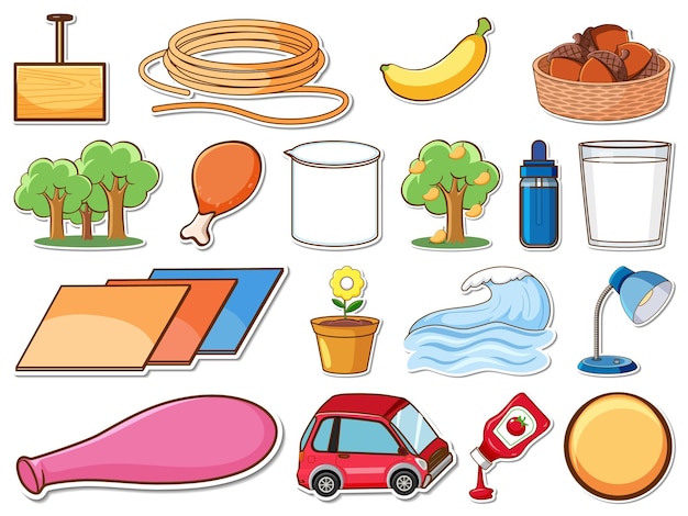 Free vector sticker set of mixed daily objects