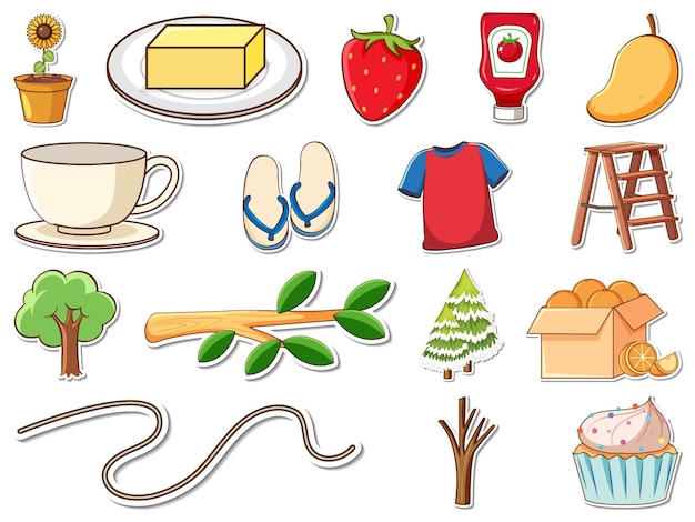 Free vector sticker set of mixed daily objects