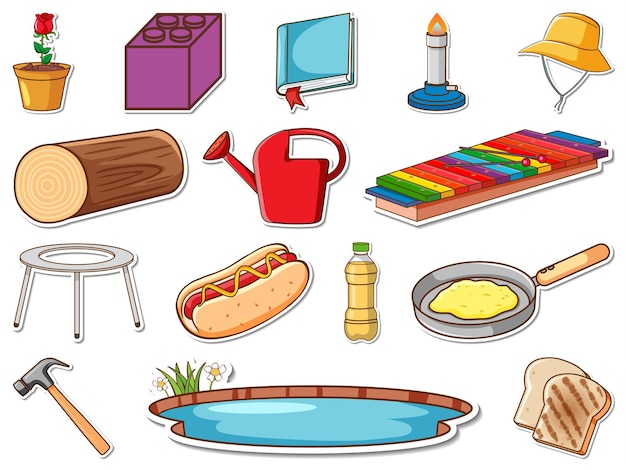 Free vector sticker set of mixed daily objects