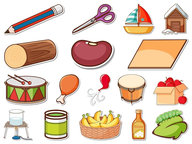 Free Vector sticker set of mixed daily objects