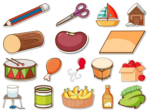 Sticker set of mixed daily objects