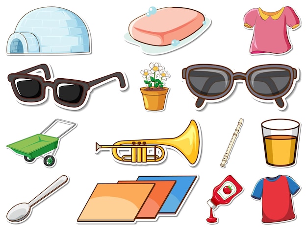 Free vector sticker set of mixed daily objects