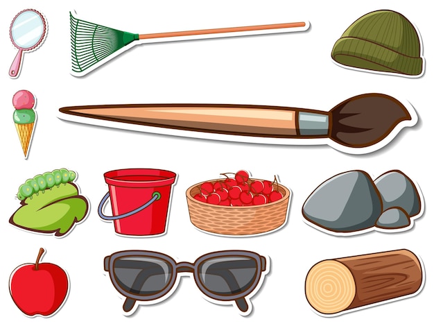 Free Vector sticker set of mixed daily objects