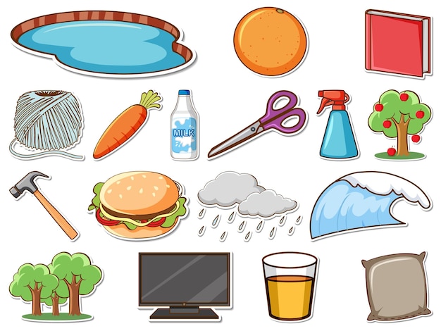 Free Vector sticker set of mixed daily objects