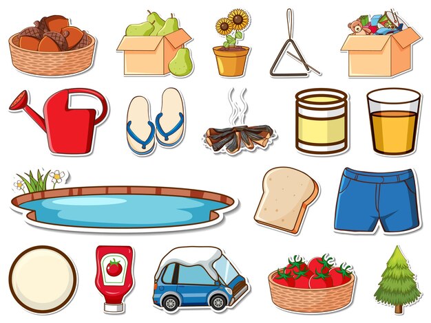 Sticker set of mixed daily objects