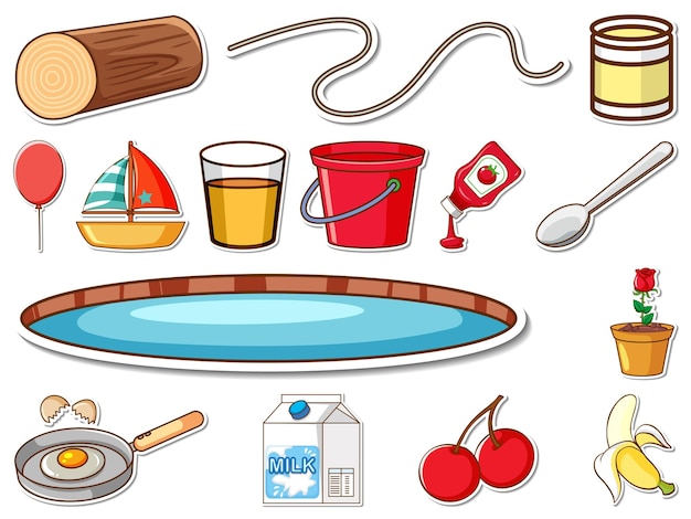 Free Vector sticker set of mixed daily objects