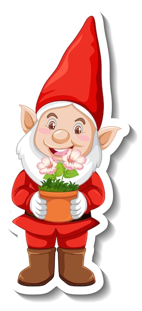 Free Vector a sticker template with garden gnome or dwarf cartoon chracter