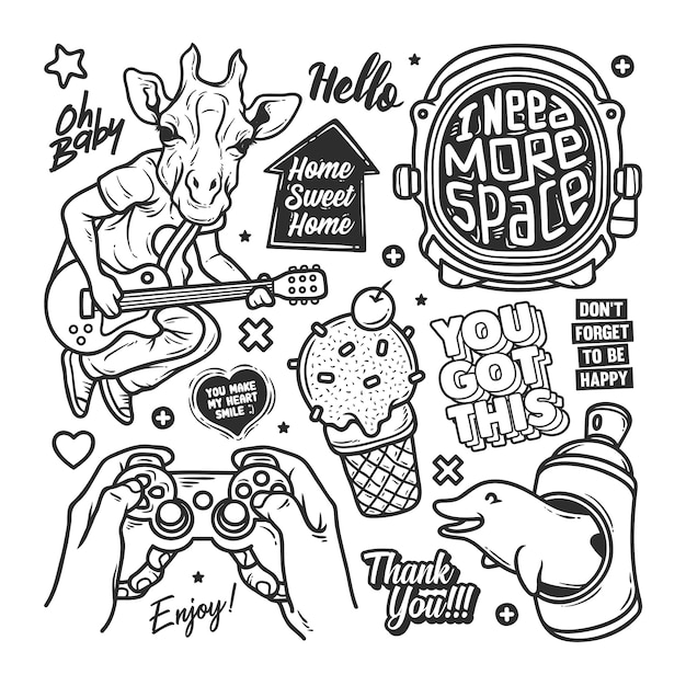 Free vector stickers hand drawn doodle