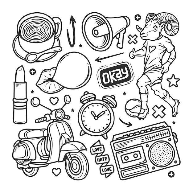 Free vector stickers hand drawn doodle