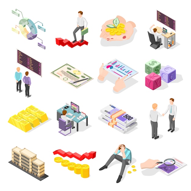 Free Vector stock exchange isometric icons