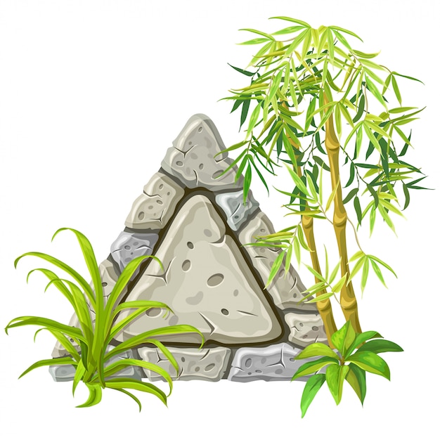 Free vector stone board with bamboo branches