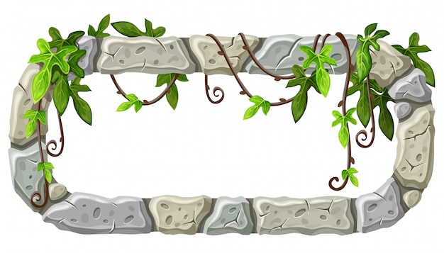 Stone board with branches and leaves liana.