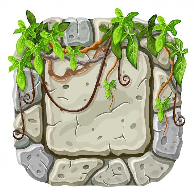 Free vector stone board with branches and leaves liana.