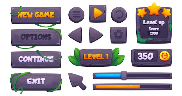 Free vector stone game buttons set for ui design