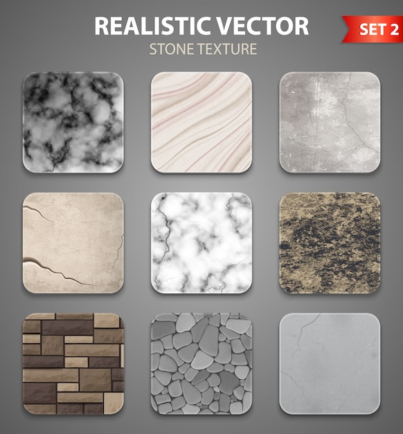 Free vector stone texture samples realistic set