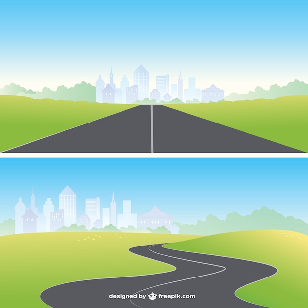 Free vector straight and curved road