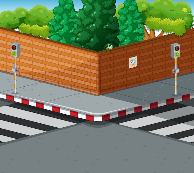 Free vector street corner with two zebra crossings