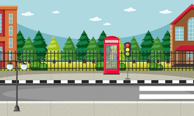 Free Vector street side scene with red telephone box scene