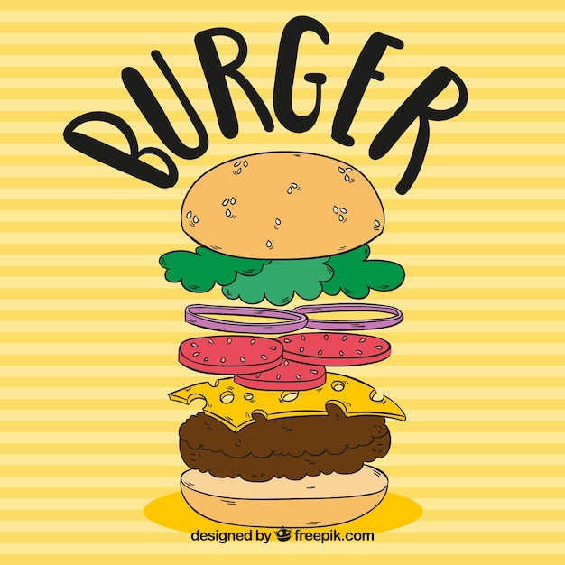 Free Vector striped background with hand-drawn hamburger