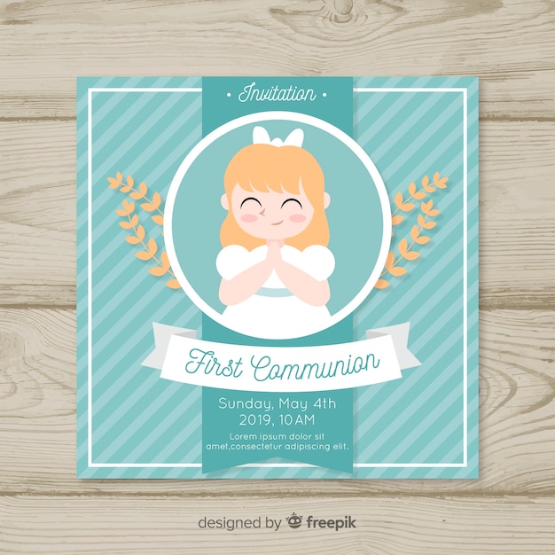 Striped first communion invitation