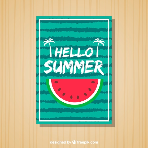 Free Vector striped summer card with watermelon portion