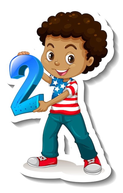 Free Vector student boy holding number two