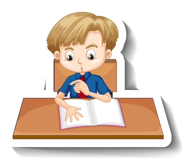 Free Vector student boy with school table cartoon