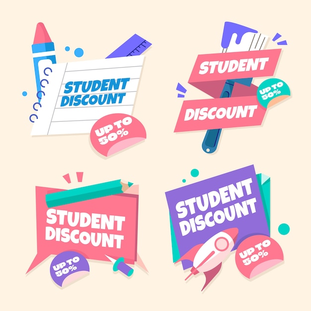 Free vector student discount labels design