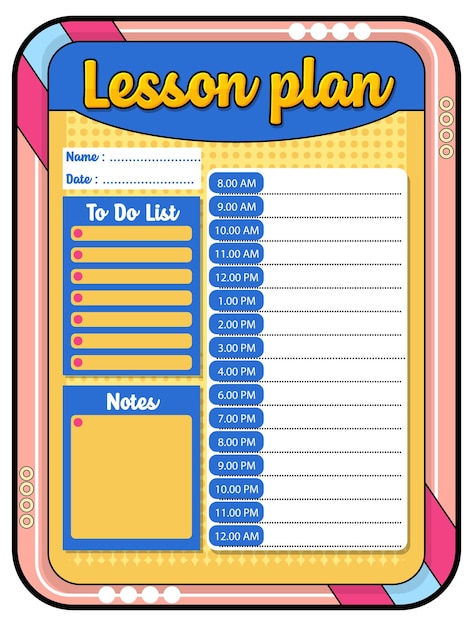 Free Vector student lesson plan and todo list template