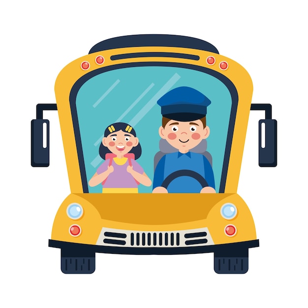 Free Vector students bus and driver