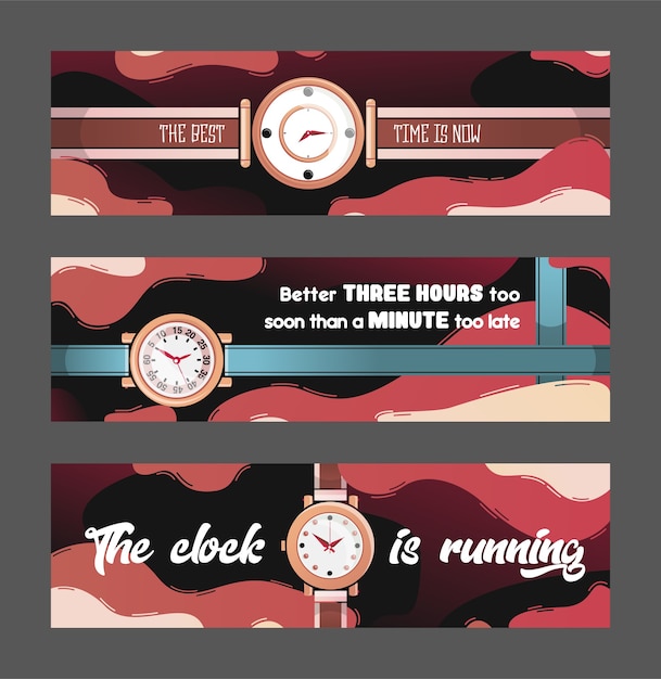 Free Vector stylish banners with watches vector illustration. time management concept