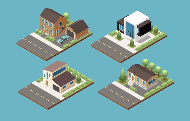 Free Vector suburban buildings set