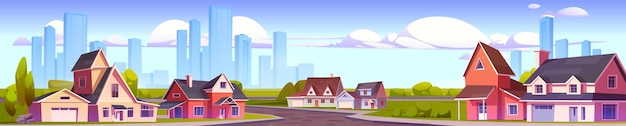 Free vector suburban town street against big city background