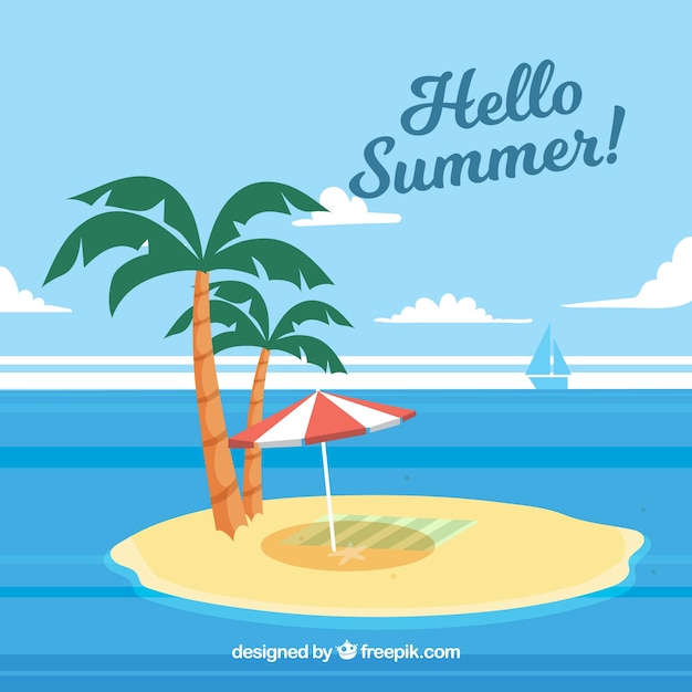 Free Vector summer background of island with palm trees