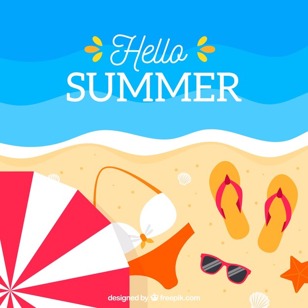 Summer background with beach view and elements