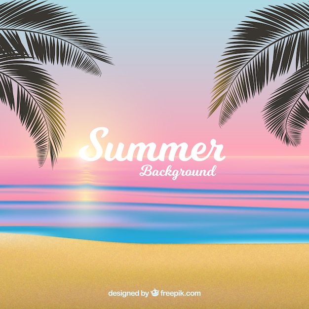 Free Vector summer background with realistic sunset