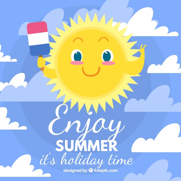 Free vector summer background with sun cartoon