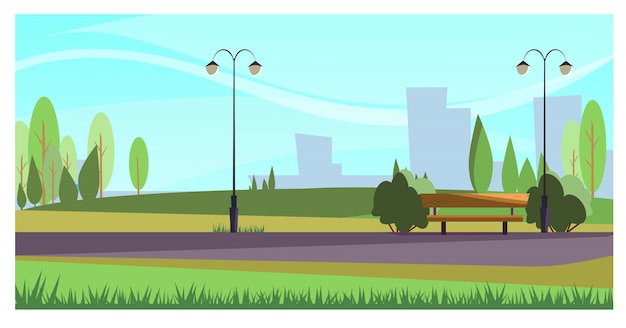 Free vector summer city park with street lights