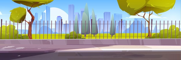 Summer city skyline urban view fence background