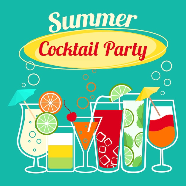 Summer cocktails party banner invitation flyer card template 